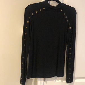 NWOT Black mock top with bronze hardware detail.